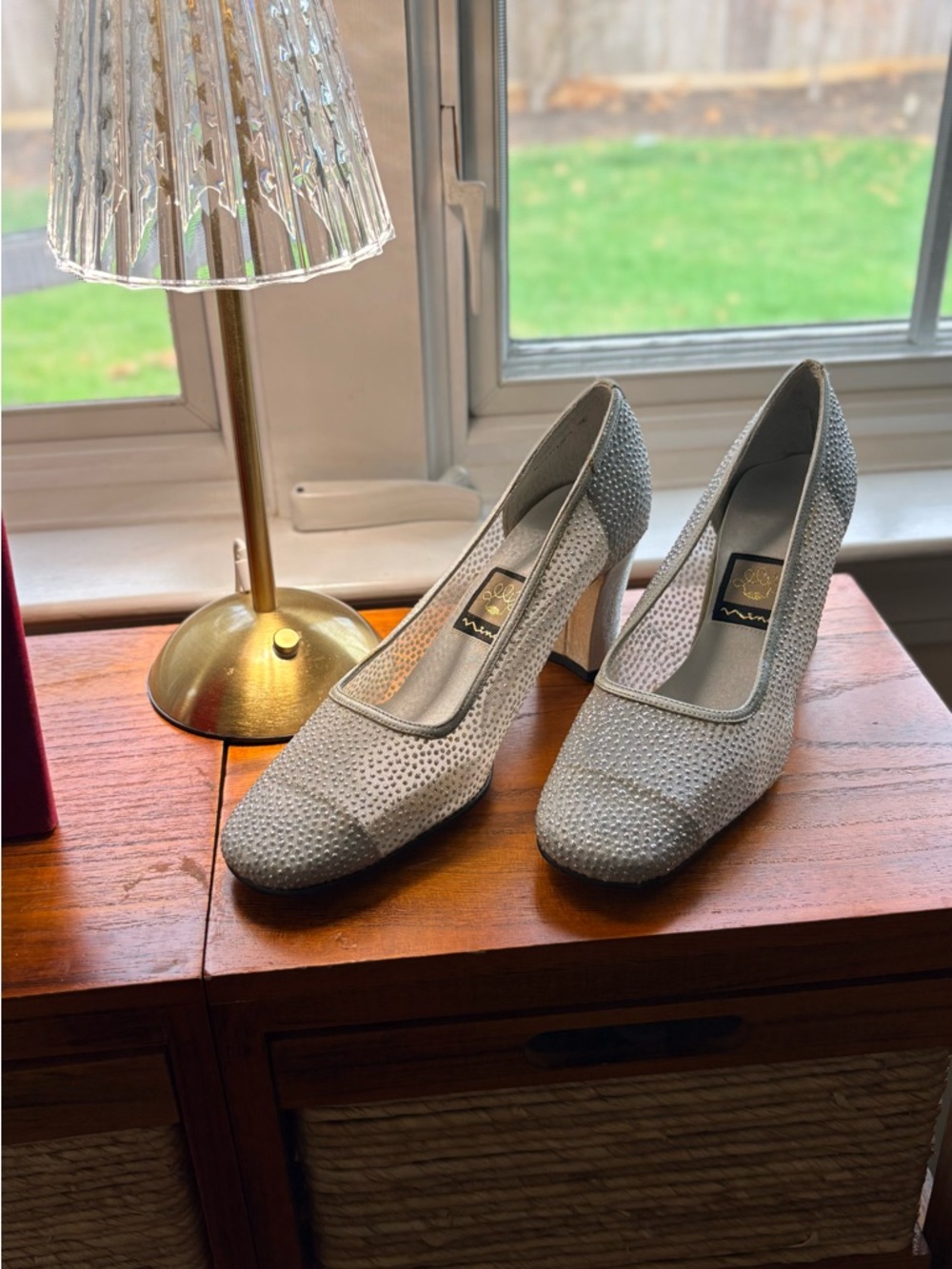 Nina Silver Sparkle Block Heel Pumps